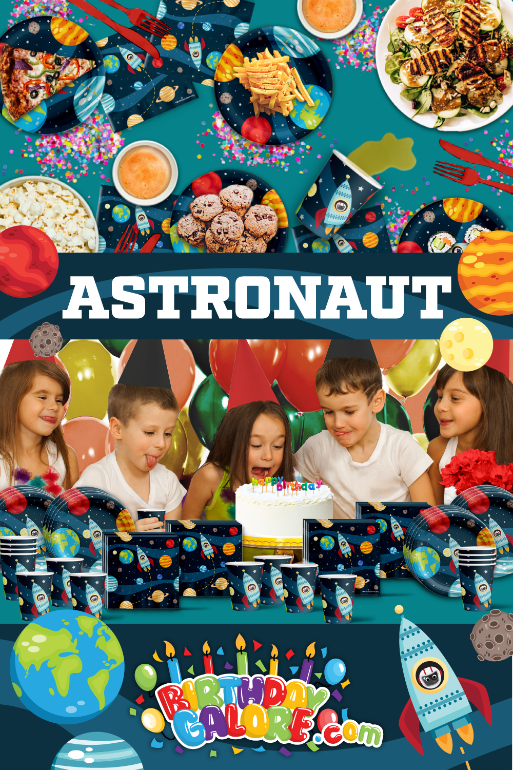 Astronaut Birthday Party Tableware Kit For 16 Guests