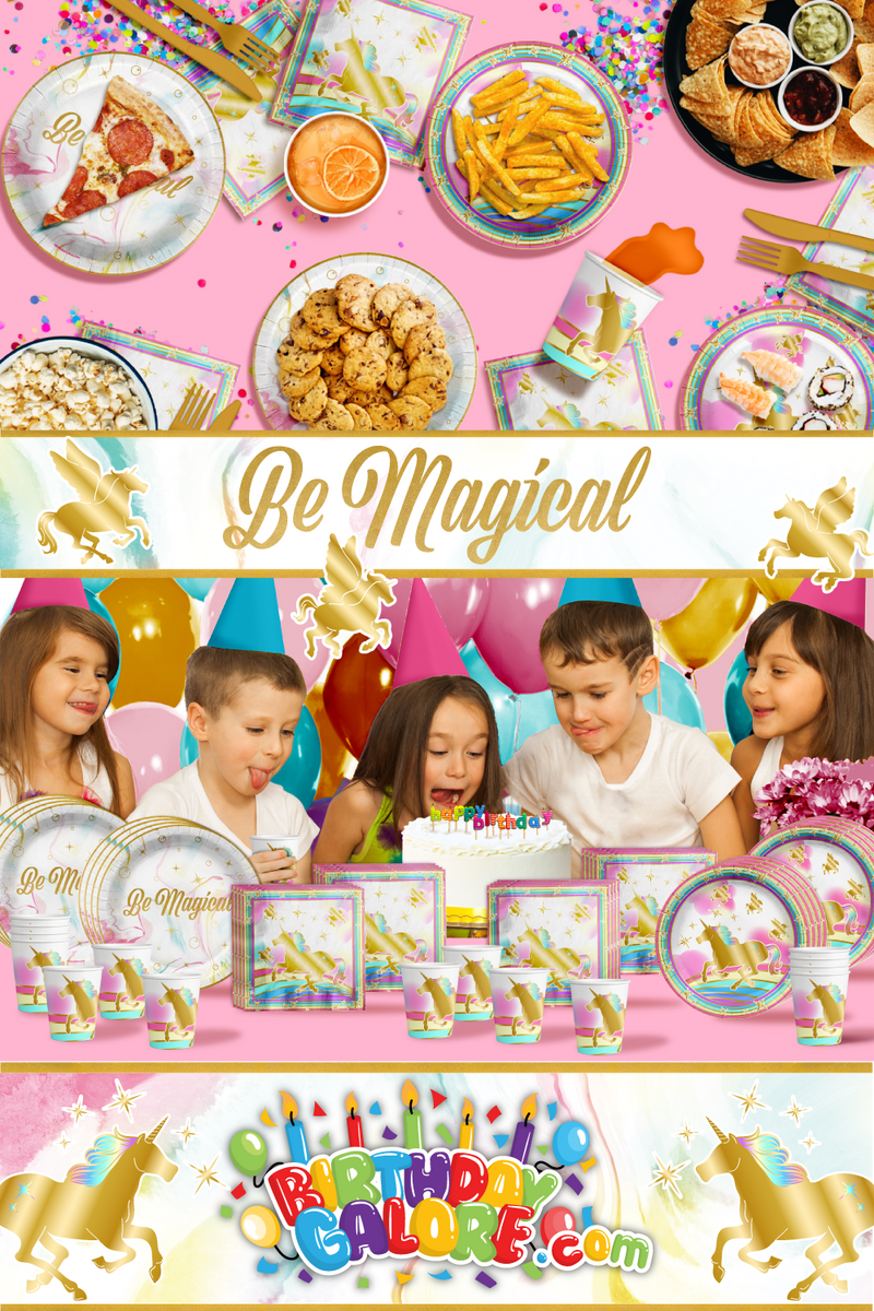 Gold Unicorn Birthday Party Tableware Kit For 16 Guests 64 Piece