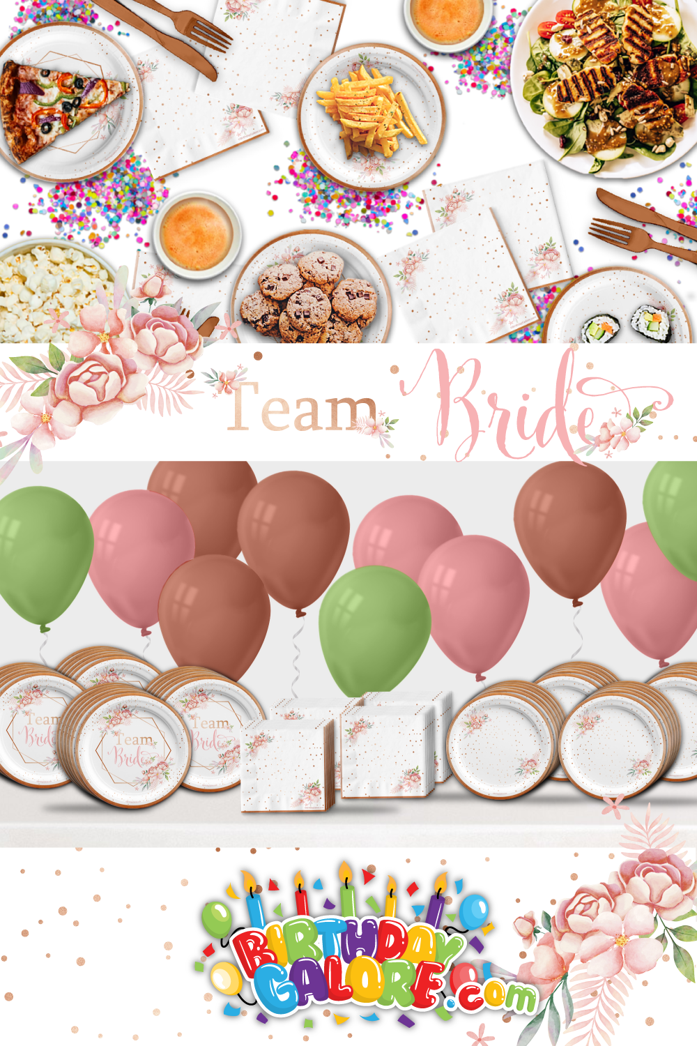 Team Bride Floral Bridal Shower Tableware Kit For 24 Guests