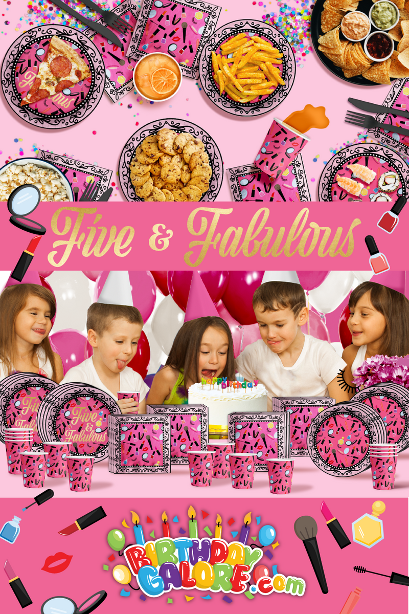 Fabulous and Five Makeup 5th Birthday Party Tableware Kit For 16 Guests 64 Piece