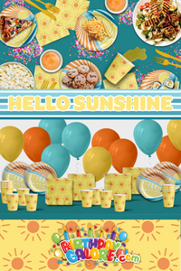 Hello Sunshine Blue Birthday Party Tableware Kit For 16 Guests