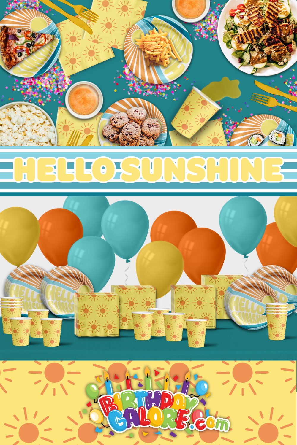 Hello Sunshine Blue Birthday Party Tableware Kit For 16 Guests