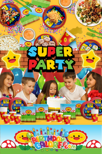 Super Party with Mario Birthday Party Tableware Kit For 16 Guests