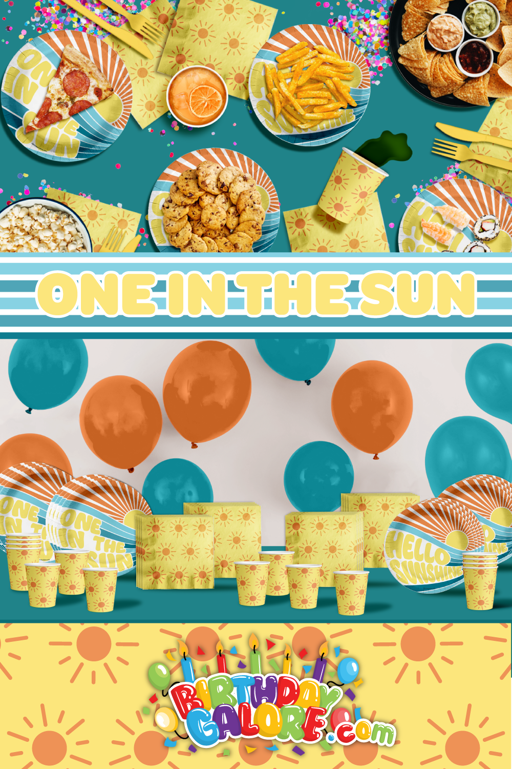 One in the Sun First Birthday Party Tableware Kit For 16 Guests 64 Piece