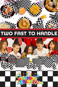 Two Fast Too Handle Checkered Flag 2nd Birthday Party Tableware Kit For 16 Guests 64 Piece