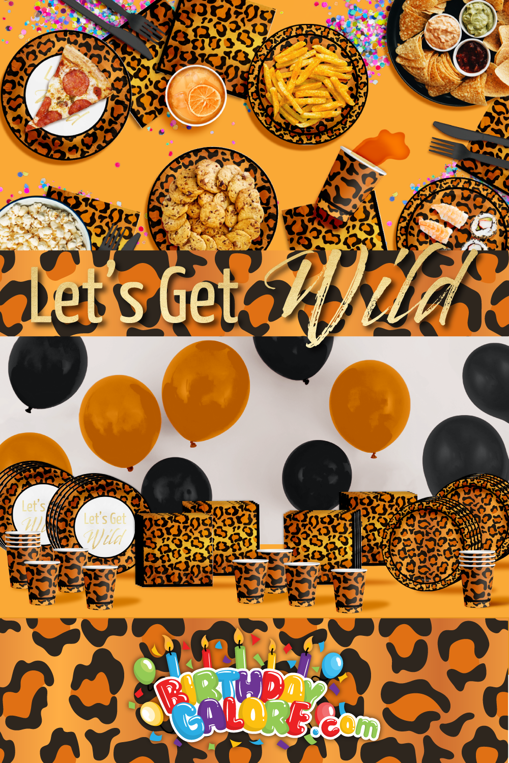 Let's Get Wild Leopard Print Birthday Party Tableware Kit For 16 Guests 64 Piece