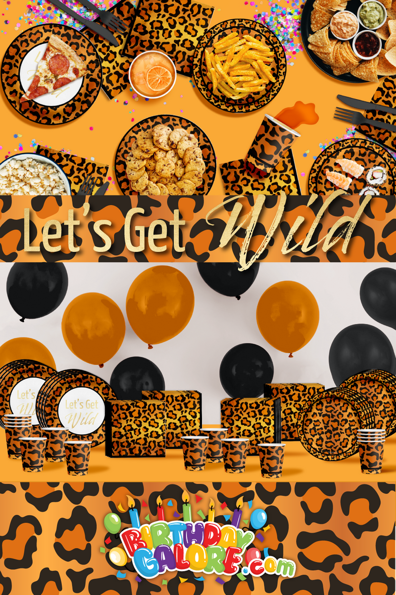 Let's Get Wild Leopard Print Birthday Party Tableware Kit For 16 Guests 64 Piece