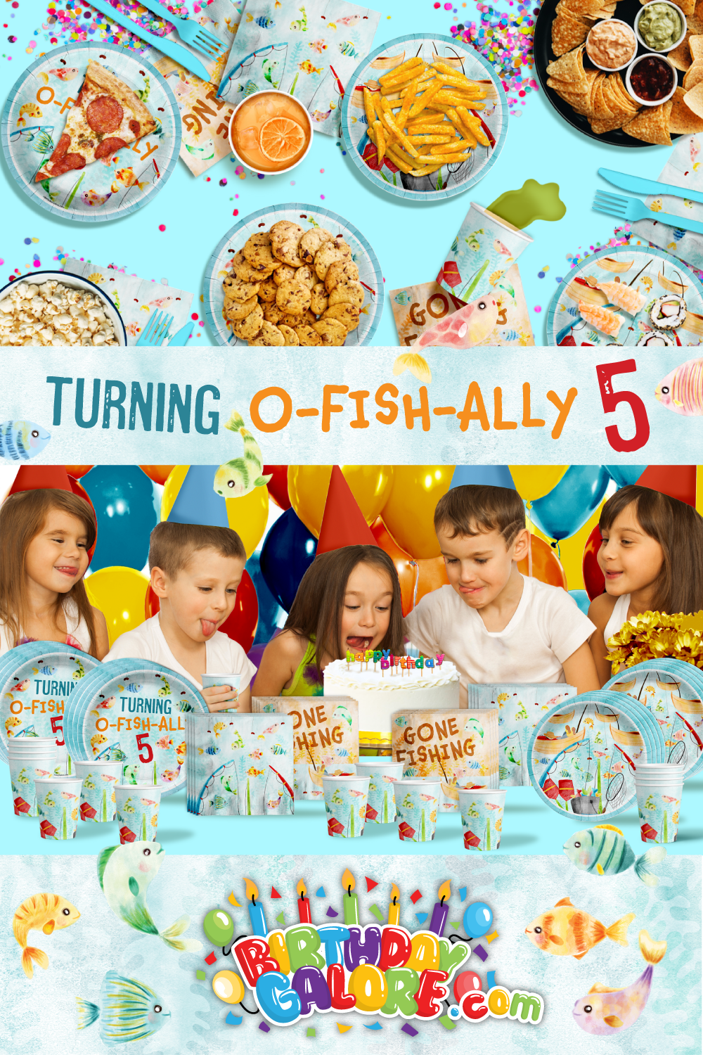 O-fish-ally Five Little Fisherman's 5th Birthday Party Tableware Kit For 16 Guests 64 Piece