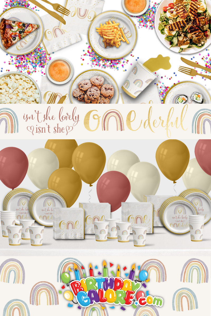 Isn't She Onederful Rainbow 1st Birthday Party Tableware Kit For 16 Guests