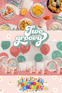 Let's Get Groovy Two Groovy Birthday Party Tableware Kit For 16 Guests 64 Piece