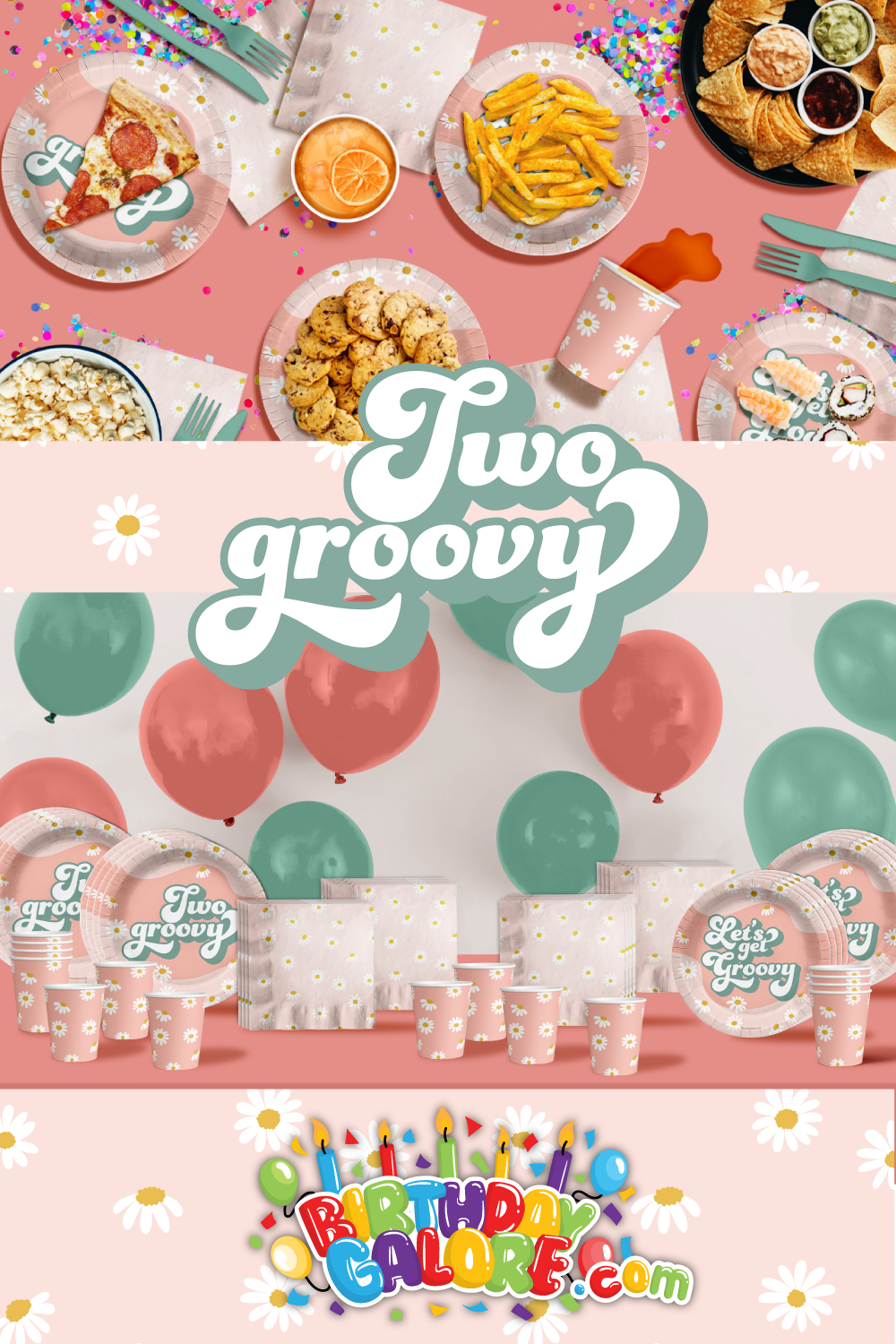 Let's Get Groovy Two Groovy Birthday Party Tableware Kit For 16 Guests 64 Piece