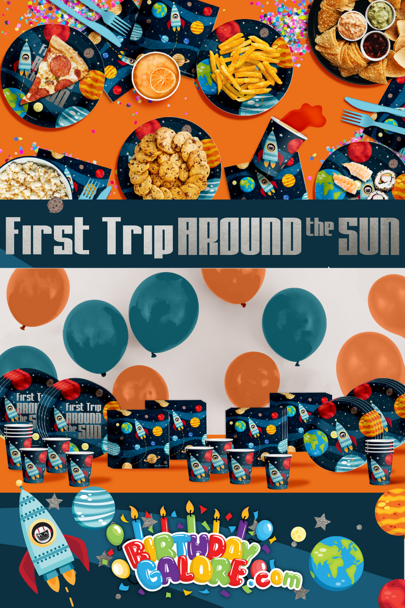 First Trip Around the Sun Astronaut 1st Birthday Party Tableware Kit For 16 Guests 64 Piece