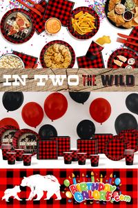 In Two the Wild Buffalo Plaid 2nd Birthday Party Tableware Kit For 16 Guests 64 Piece