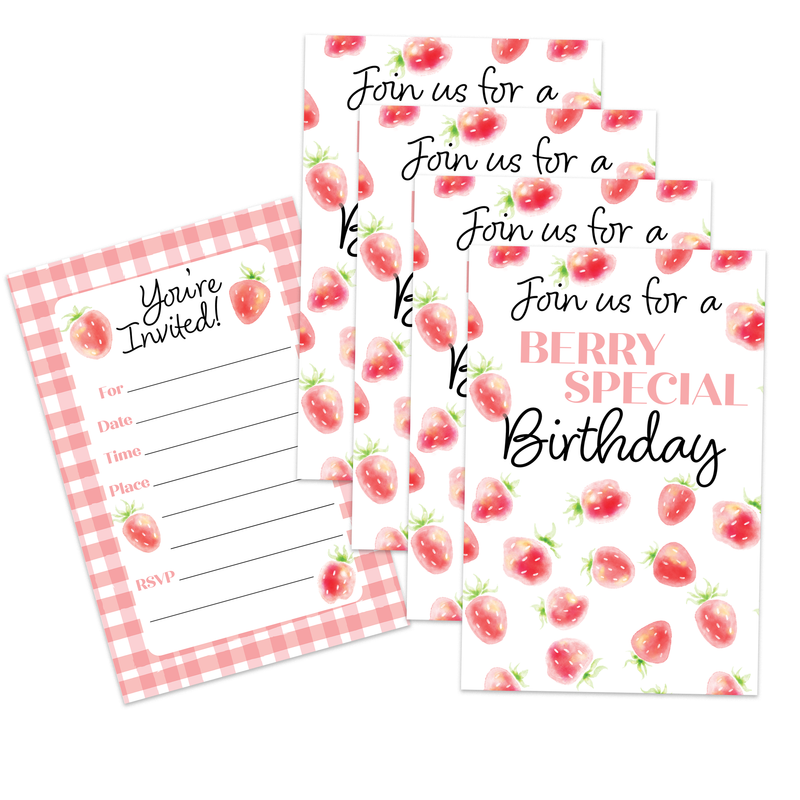 Strawberry Birthday Party Invitations (20)