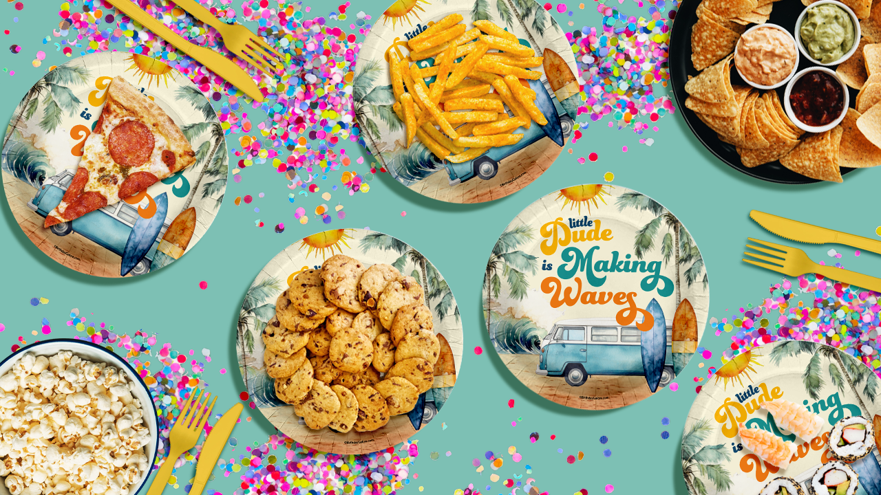 Little Dude Making Waves Baby Shower Party Supplies Large 9" Paper Plates in Bulk 32 Piece