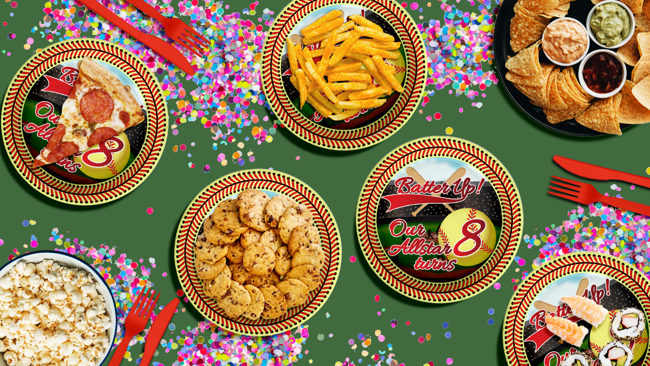 Softball 8th Birthday Party Supplies Large 9" Paper Plates in Bulk 32 Piece