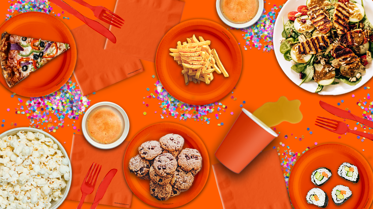 Solid Tomato Orange Birthday Party Tableware Kit For 16 Guests