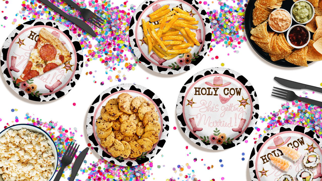 Holy Cow She's Getting Married Bridal Shower Party Supplies Large 9" Paper Plates in Bulk 32 Piece