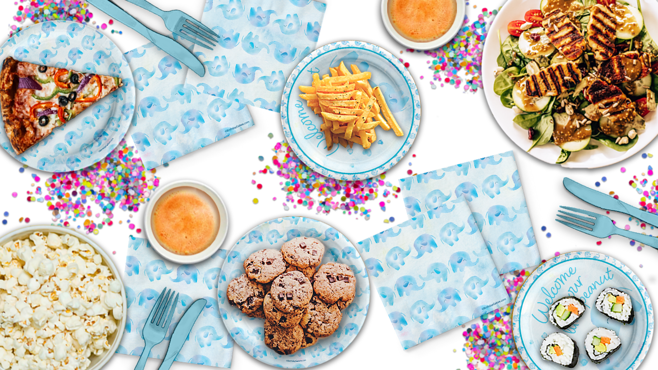 Our Little Peanut Boy Baby Shower Tableware Kit For 24 Guests