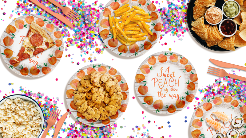 Sweet Peach on the Way Baby Shower Party Supplies Large 9" Paper Plates in Bulk 32 Piece