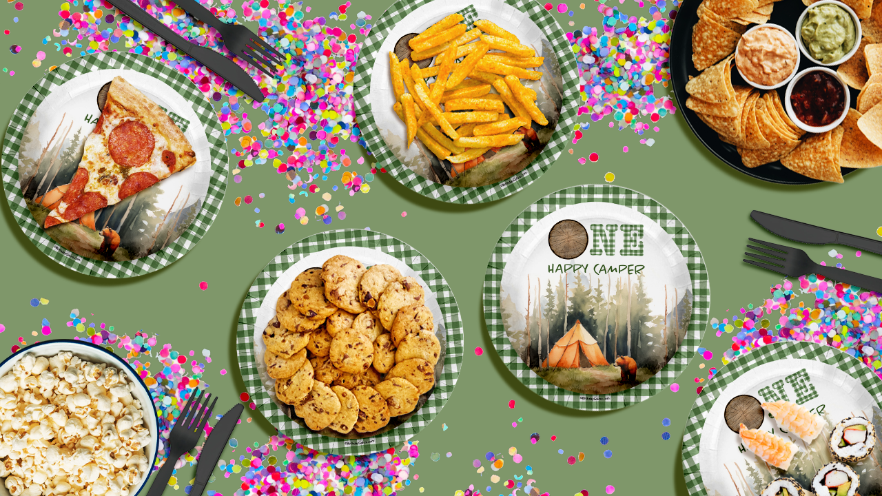 One Happy Camper Boys 1st Birthday Party Supplies Large 9" Paper Plates in Bulk 32 Piece