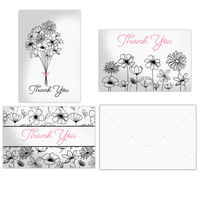 Black and White Floral Thank You Cards with Envelopes