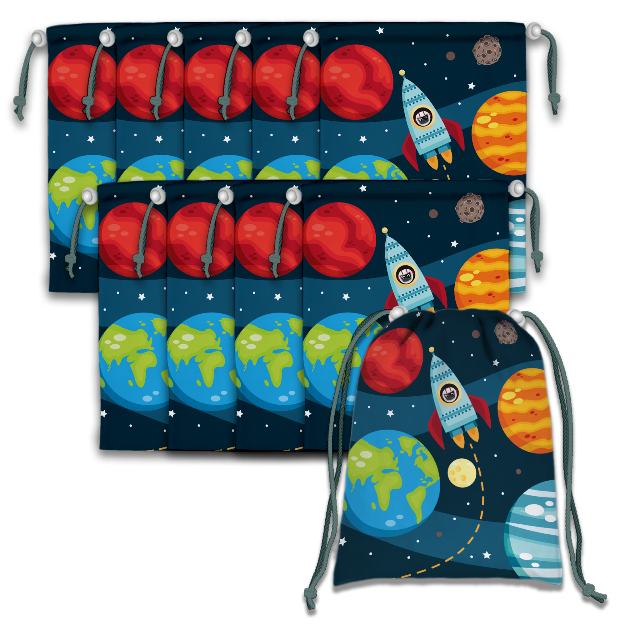 Space Solar System Drawstring Tote Bag (10 Pack) - BirthdayGalore.com