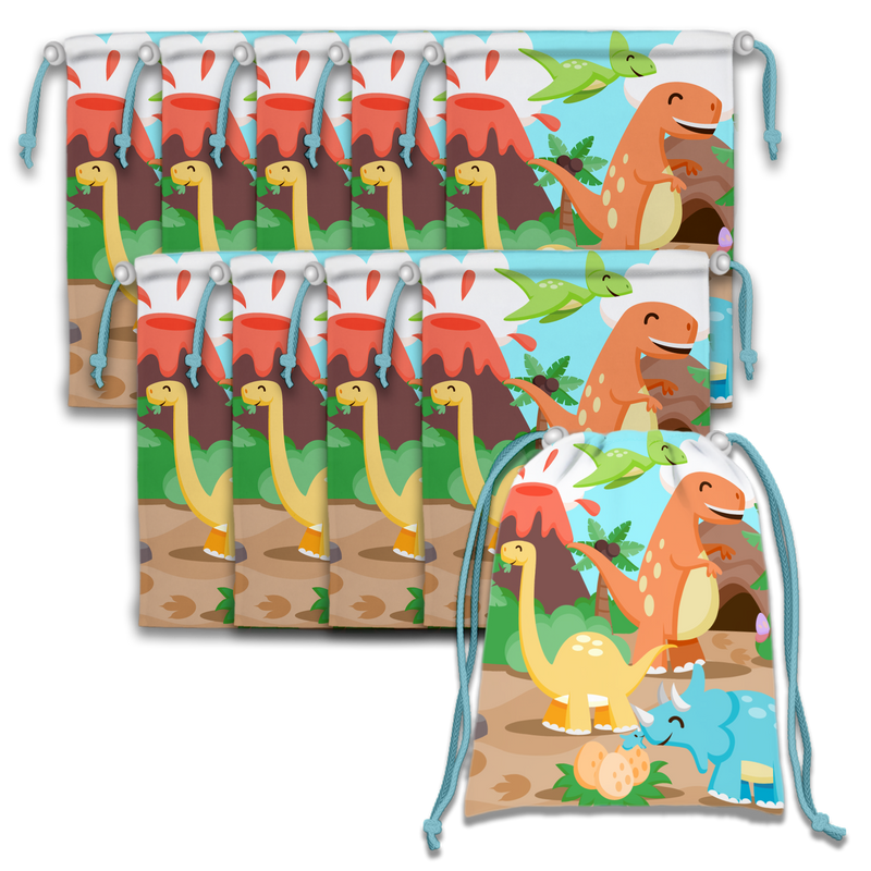 Little Dinosaur Drawstring Tote Bag (10 Pack) - BirthdayGalore.com