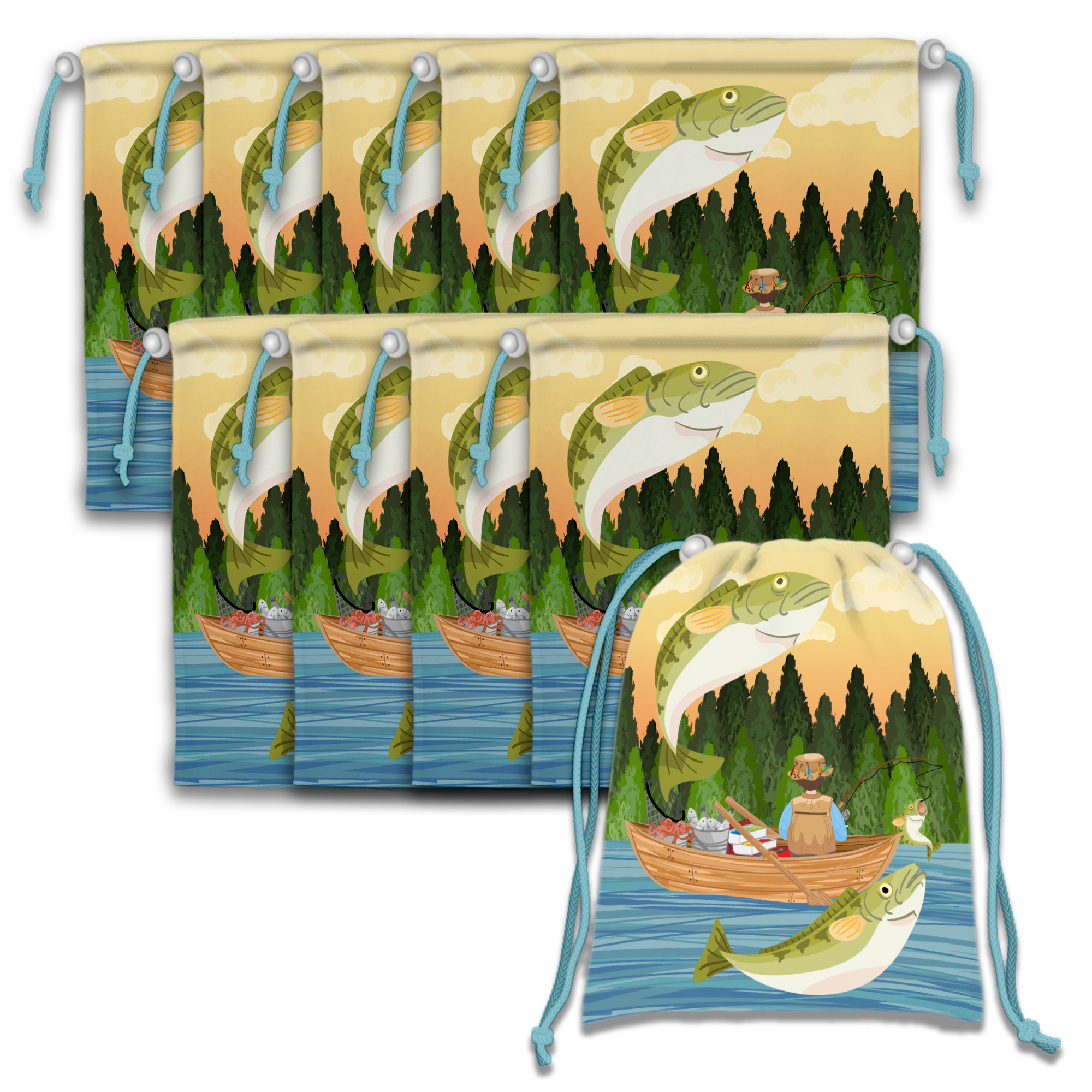 Gone Fishing Drawstring Tote Bag (10 Pack) - BirthdayGalore.com