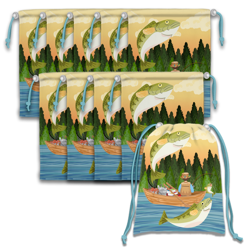 Gone Fishing Drawstring Tote Bag (10 Pack) - BirthdayGalore.com