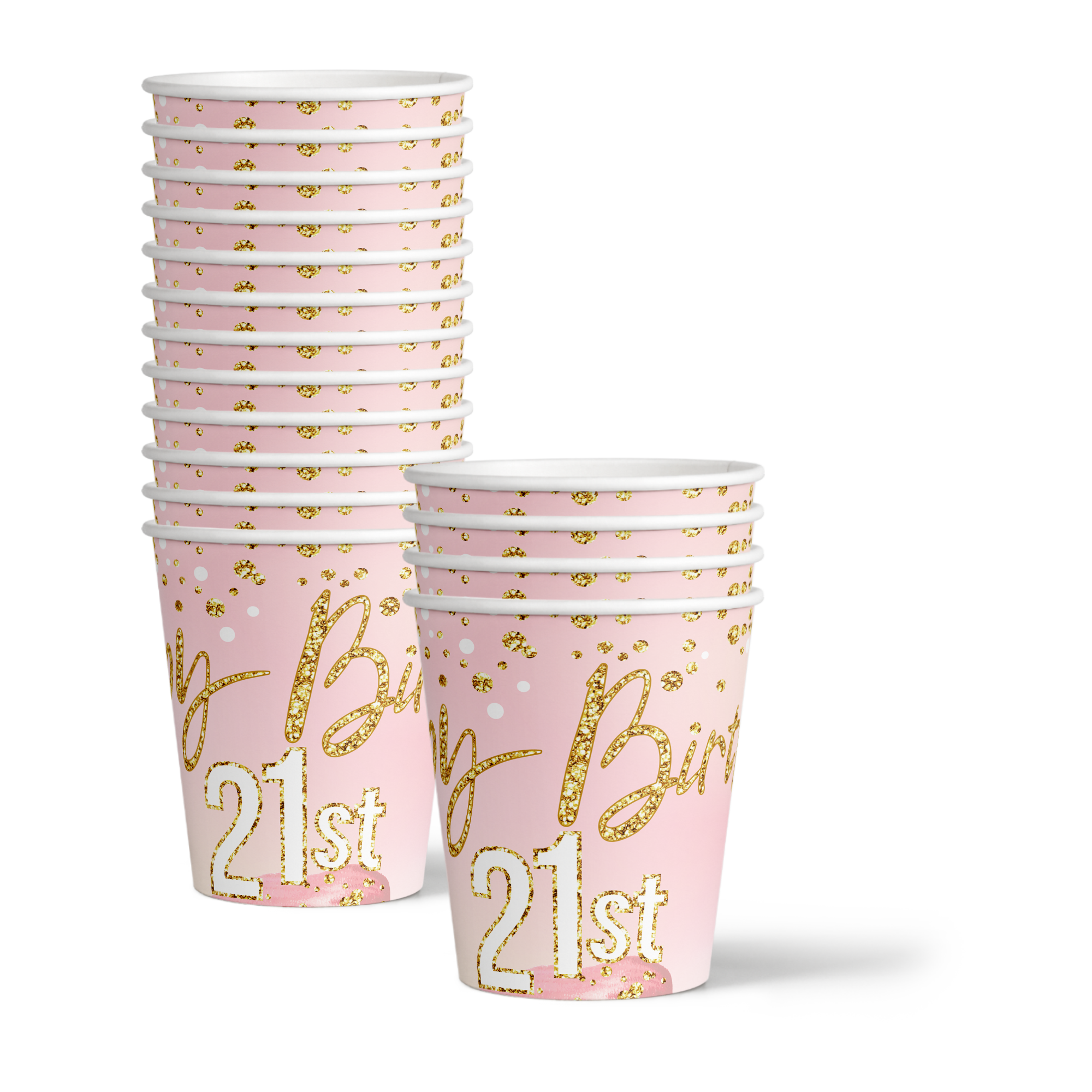 21st Birthday Pink & Gold Party Tableware Kit For 16 Guests - BirthdayGalore.com