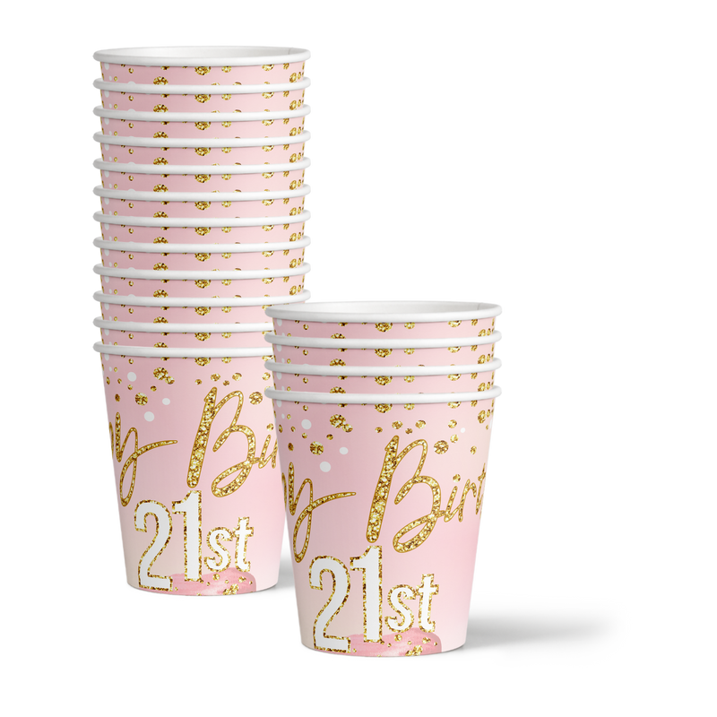 21st Birthday Pink & Gold Party Tableware Kit For 16 Guests - BirthdayGalore.com