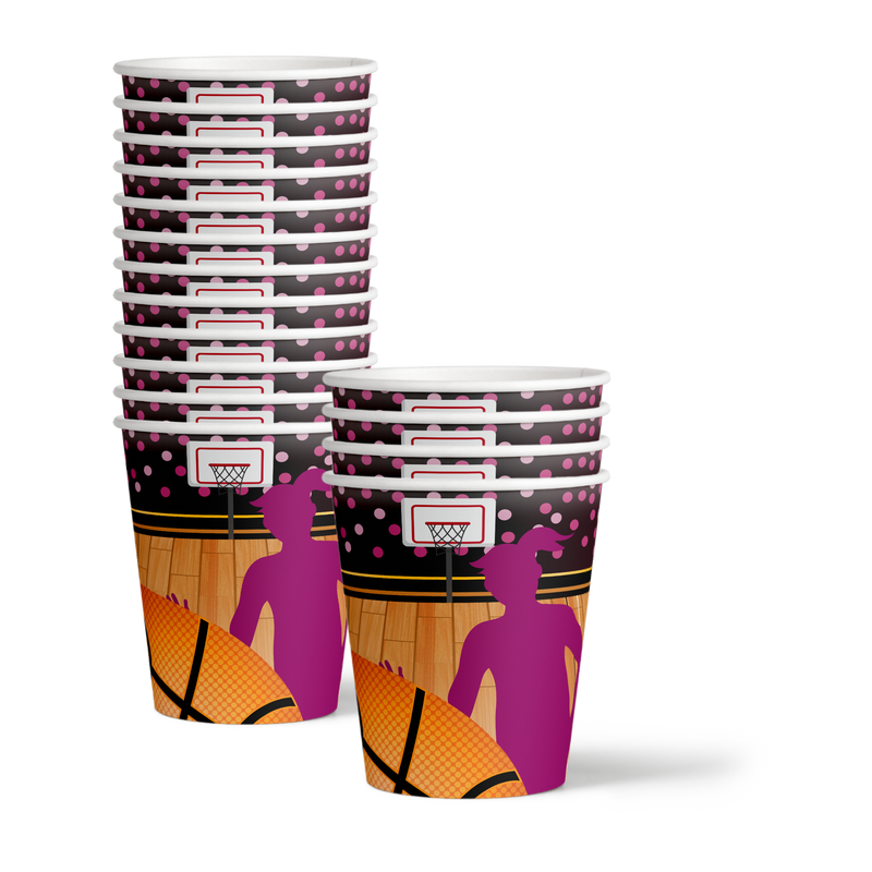 Pink Girl Basketball Birthday Party Tableware Kit For 16 Guests - BirthdayGalore.com