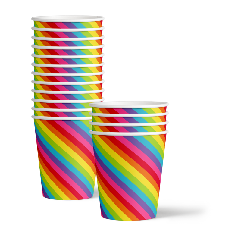 Rainbow Stripes Birthday Party Tableware Kit For 16 Guests - BirthdayGalore.com