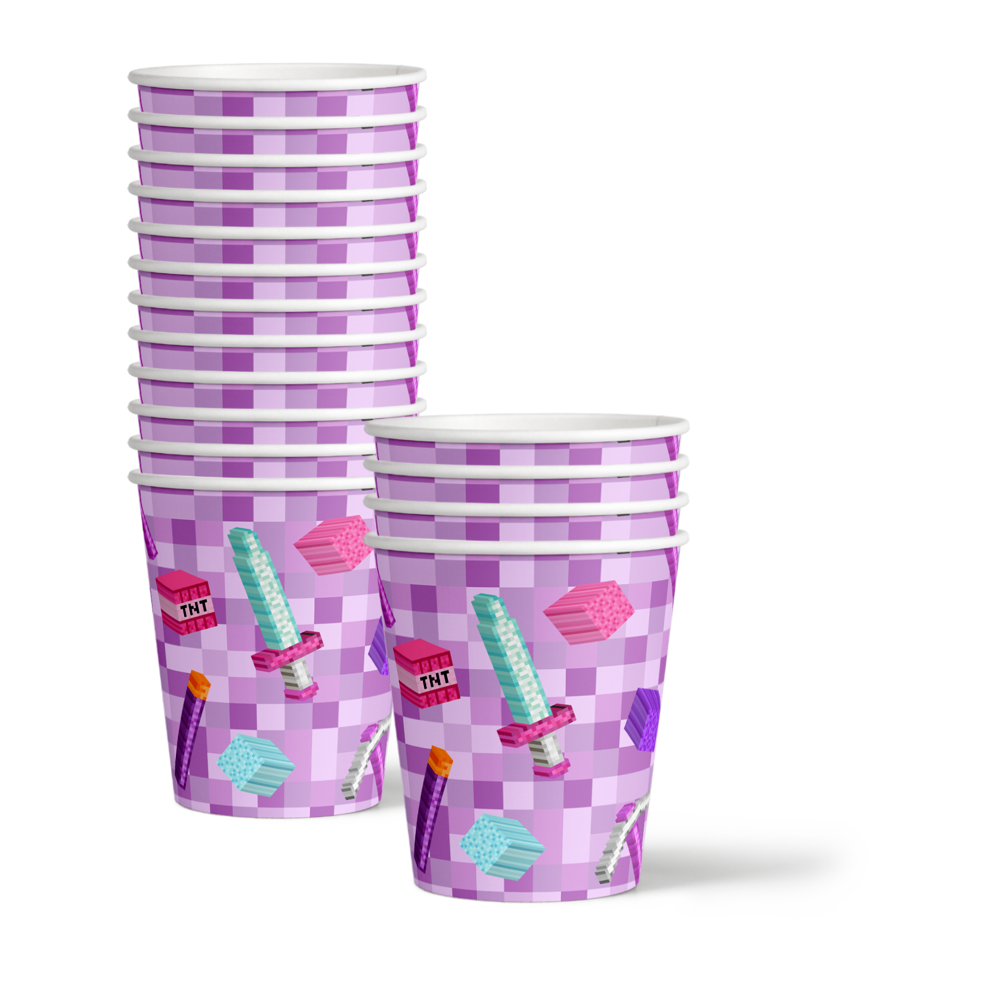 Girl Mining Pixel Birthday Party Tableware Kit For 16 Guests - BirthdayGalore.com