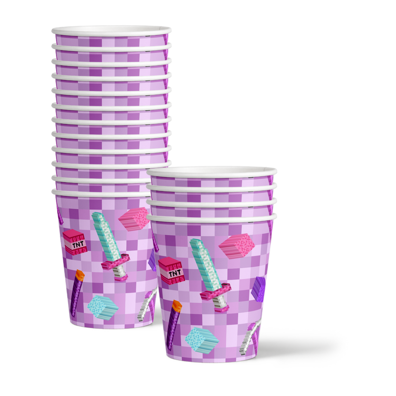 Girl Mining Pixel Birthday Party Tableware Kit For 16 Guests - BirthdayGalore.com