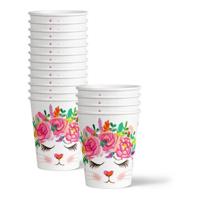 Kitten Kitty Cat Floral Birthday Party Tableware Kit For 16 Guests