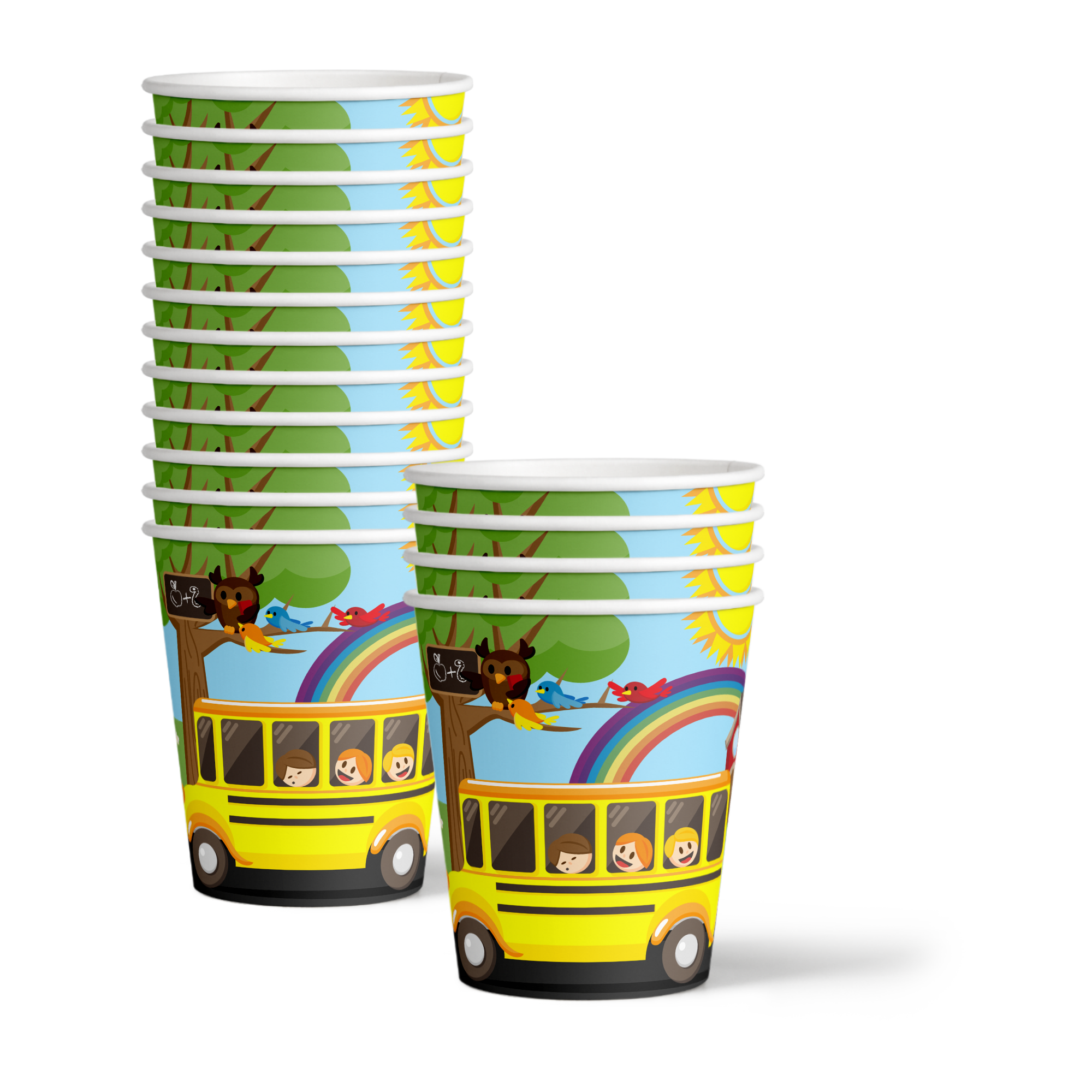 School Bus Birthday Party Tableware Kit For 16 Guests - BirthdayGalore.com