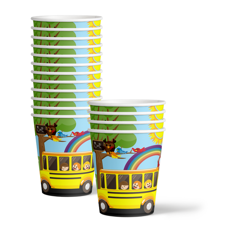 School Bus Birthday Party Tableware Kit For 16 Guests - BirthdayGalore.com