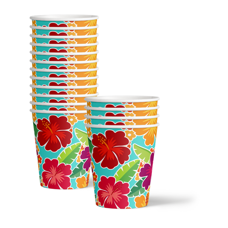 Hawaiian Luau Hibiscus Flower Birthday Party Tableware Kit For 16 Guests - BirthdayGalore.com