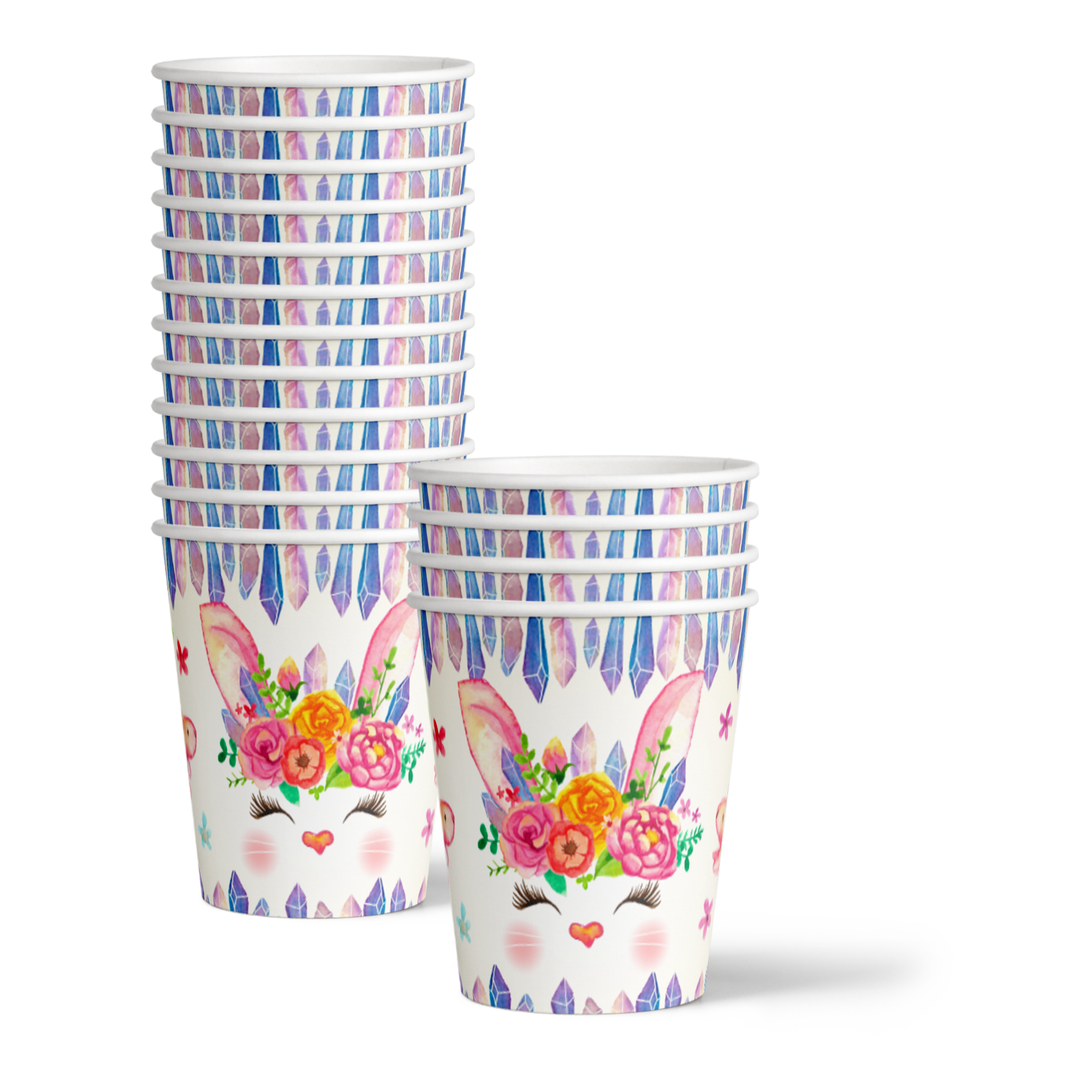 Floral Bunny Rabbit Birthday Party Tableware Kit For 16 Guests