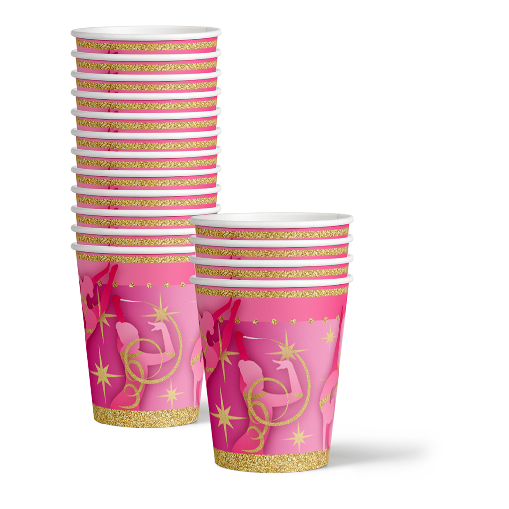 Pink & Gold Gymnastics Birthday Party Tableware Kit For 16 Guests - BirthdayGalore.com