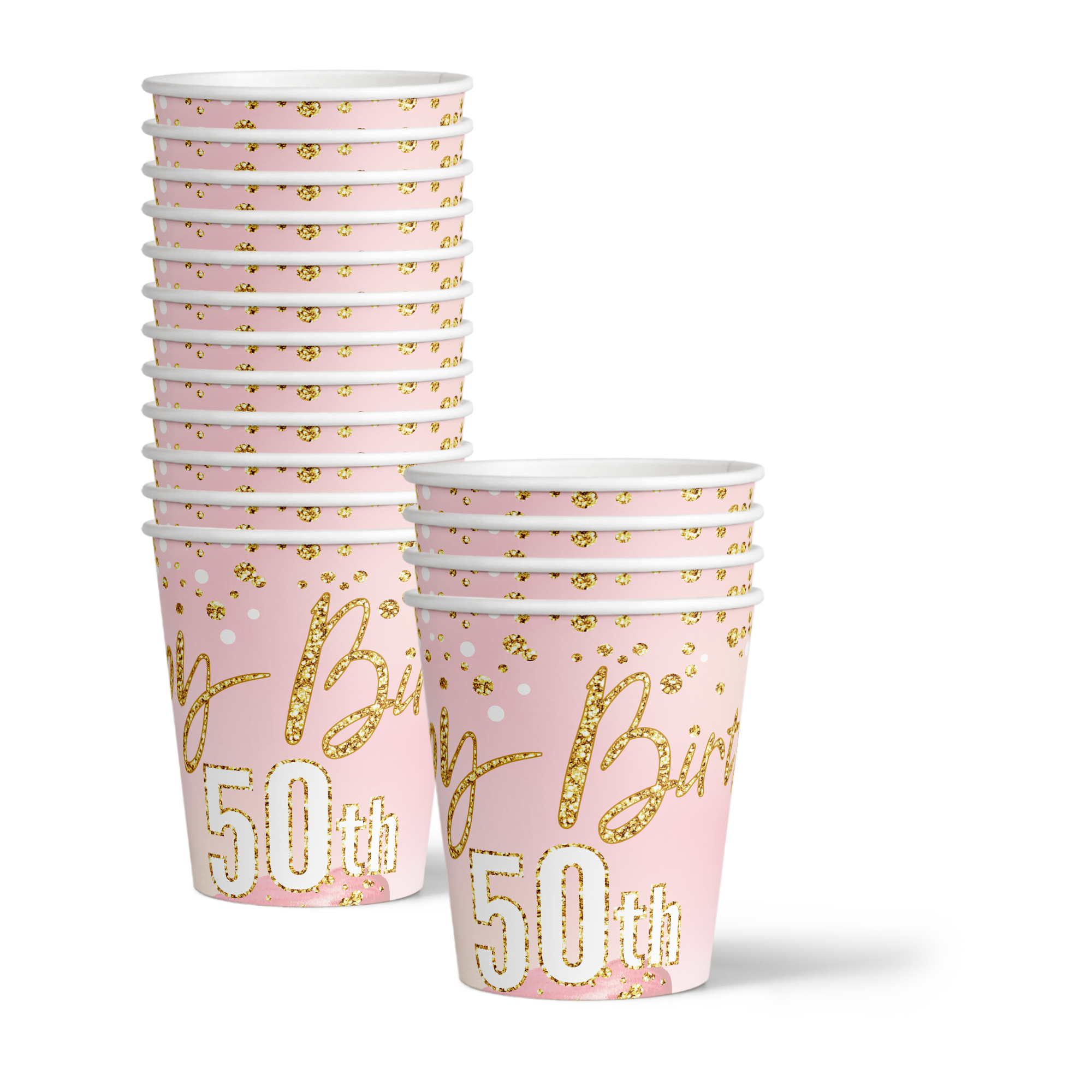 50th Birthday Pink & Gold Party Tableware Kit For 16 Guests - BirthdayGalore.com