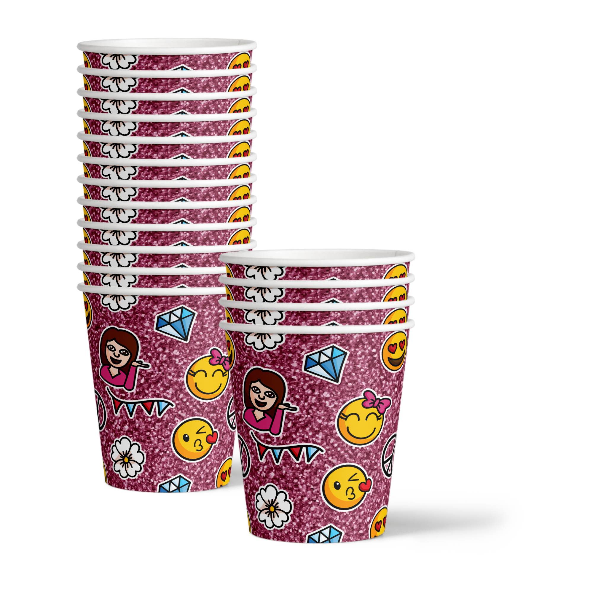 Girl Pink Glitter Emoji Birthday Party Tableware Kit For 16 Guests - BirthdayGalore.com