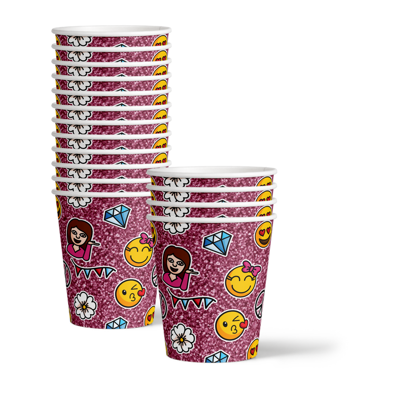 Girl Pink Glitter Emoji Birthday Party Tableware Kit For 16 Guests - BirthdayGalore.com