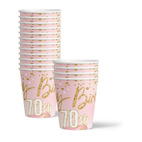 70th Birthday Pink & Gold Party Tableware Kit For 16 Guests - BirthdayGalore.com