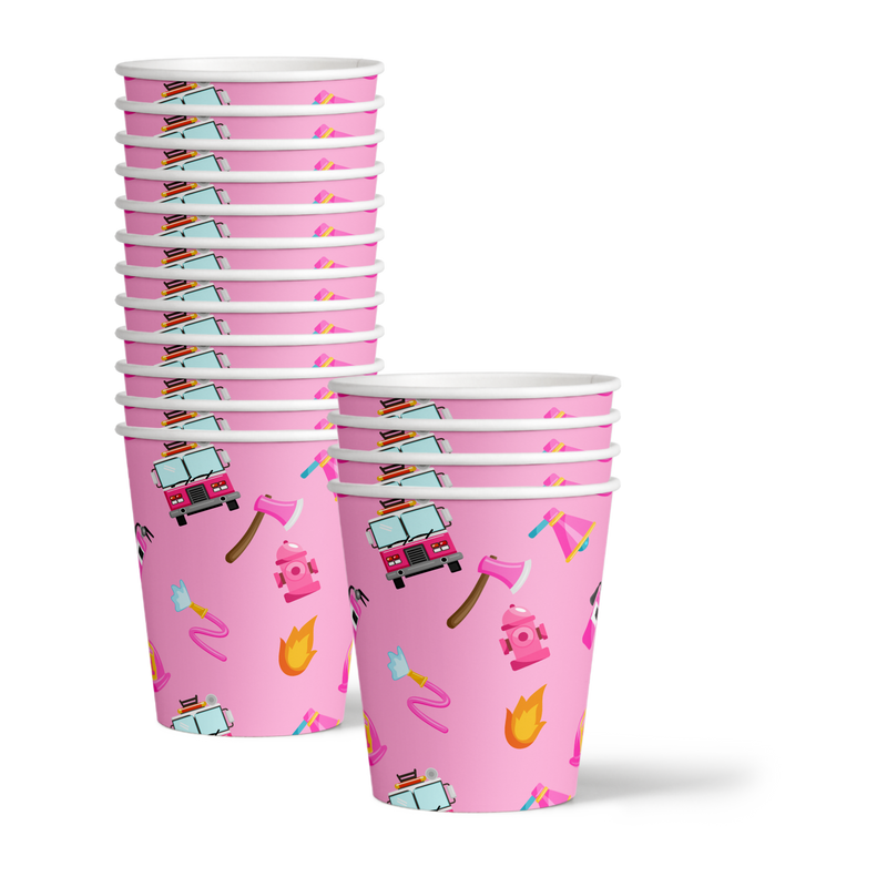 Fire Truck Girl Birthday Party Tableware Kit For 16 Guests - BirthdayGalore.com