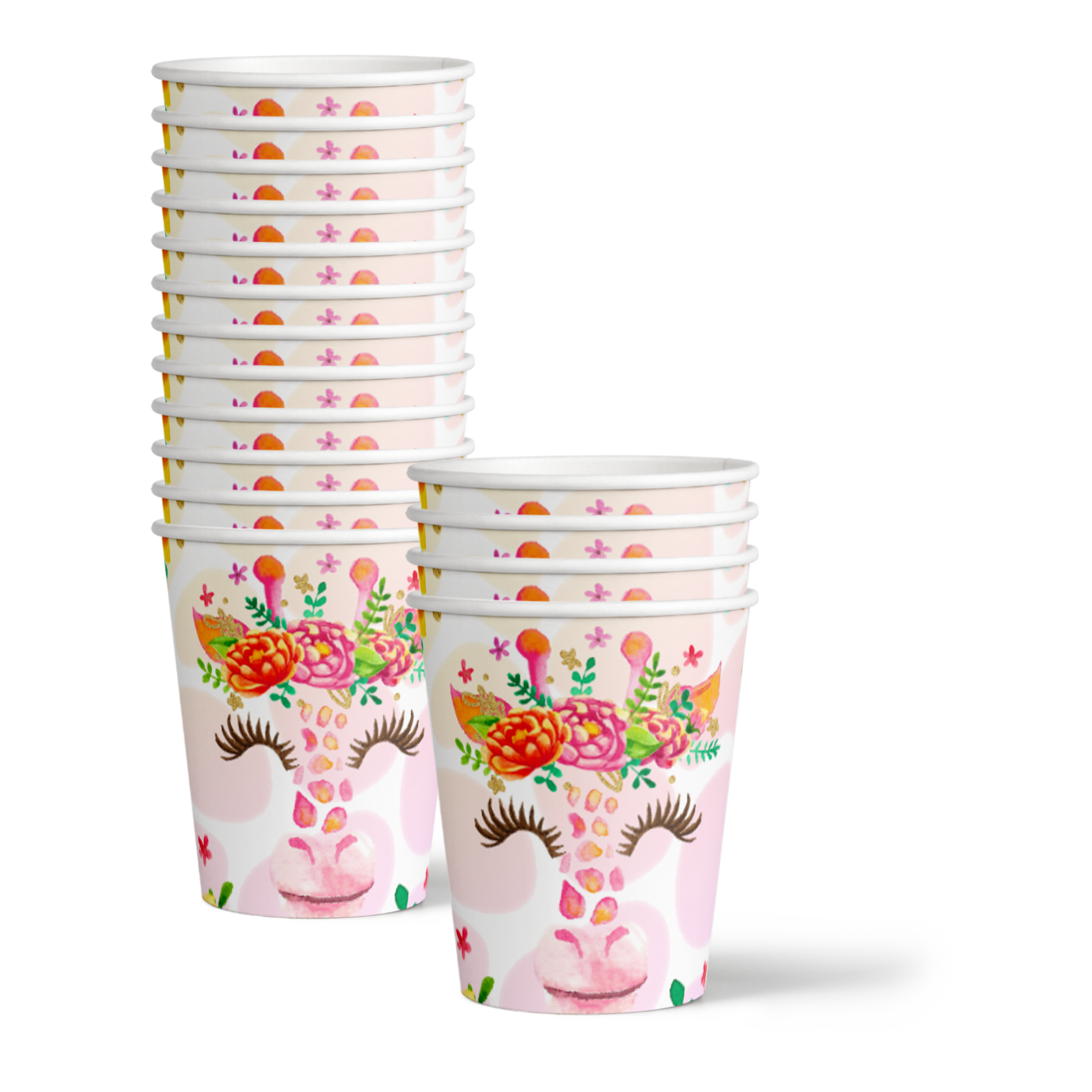 Floral Giraffe Birthday Party Tableware Kit For 16 Guests