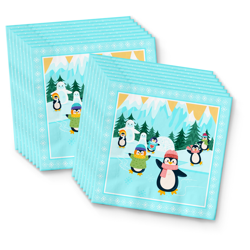 Penguins Birthday Party Tableware Kit For 16 Guests - BirthdayGalore.com