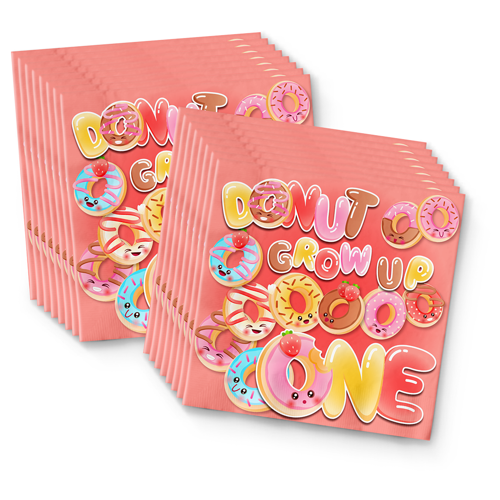 Donut Grow Up Birthday Party Tableware Kit For 16 Guests - BirthdayGalore.com